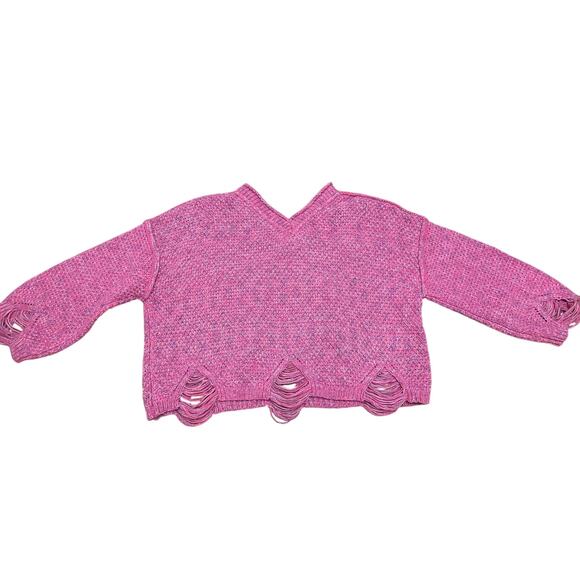 POL chunky pink boxy oversized cropped boho distressed sweater Women's Large - Picture 7 of 7